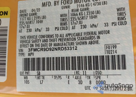 2022 Ford Bronco Sport Badlands from USA, damaged, VIN 3FMCR9D92NRD53312